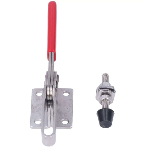 Stainless Steel Quick Release Toggle Clamp With 227 Kg Clamping Force, Welding Hand Clamp Tool with red handle and accessories.