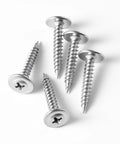 Heavy Hitter Truss Head Wood And Metal Screws With Aggressive Self Tapping Threads And Rust Resistant Coating One Hundred Count close-up of stainless screws