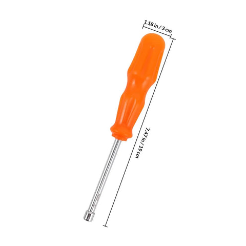 Heavy Duty Hex Socket Screwdriver Wrench With Swappable Bits For Nuts And Bolts, solid orange handle 7.49 in long.