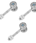 Heavy Duty Sliding Door Wheel Roller Kit With Double Bearing Steel Trolley Carriage components, featuring three silver steel wheels with bolts.