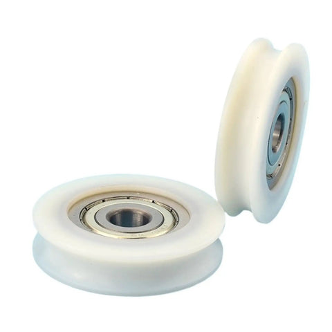 10 Piece U Groove Nylon Pulley Wheel With Precision Ball Bearings 12 By 60 By 14 Millimeter Track Guide Roller showing two durable nylon rollers.