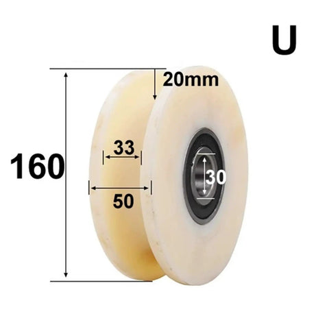 Heavy Duty U Shape Pulley Roller Guide Wheel Slick Rolling Bearing Steel Track Glide with dimensions 160mm x 20mm x 50mm.