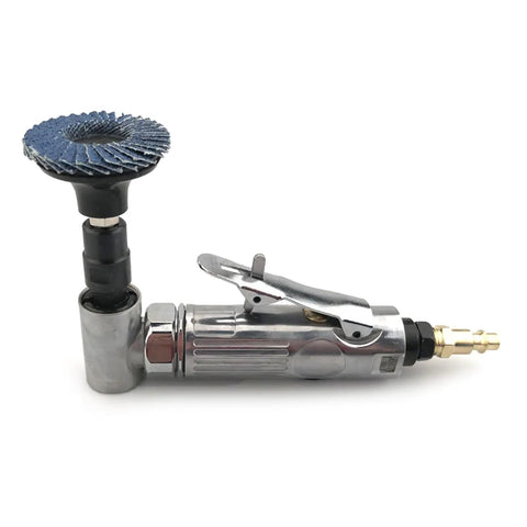 High Rpm Pneumatic Angled Grinder Tool Set With Swappable Collets Lightweight one hand design with metal housing and sanding disc.