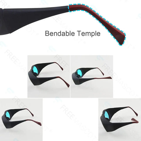 Bendable temple design of Premium Infrared Laser Safety Glasses featuring black and brown frames for durability.