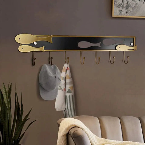 Creative Goldfish Wall Mount Coat Hook Built Tough Durable Metal Entryway Organizer for hanging hats and towels, 3.7 x 7 inches.