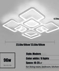 Modern LED Flush Mount Ceiling Light With Remote Control 8 Head Square Fixture in white acrylic and metal close to ceiling design