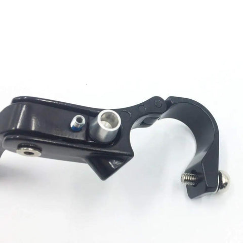 Close-up of black aluminum alloy brake lever for 22.2mm clamp handlebar, additional road bike brake lever set for dual position braking