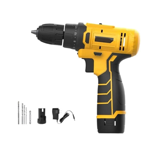 Kickass 12V Cordless Electric Drill Delivering 30Nm Torque With Built In Lithium Ion Battery Wireless Screwdriver And Hella Mini Power Driver For Any Job displayed with drill bits and charger.