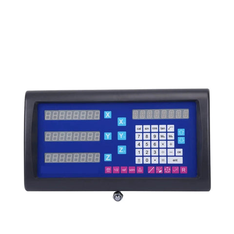 Pro Grade Digital Caliper and Three Axis Digital Readout Kit for Lathe Mill Tools featuring large blue display with buttons.