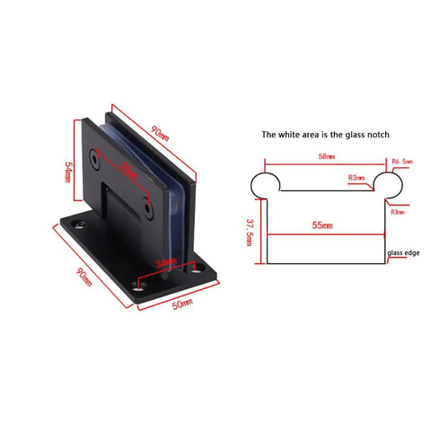 Real Deal Heavy Duty Glass Shower Hinge 2 Pack Brushed 304 Stainless Steel Pivot Clamps Matte Black Finish detailed measurements and design