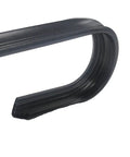 Close-up of black wrought iron handrail end with 2 in clearance, part of 3 Ft Wrought Iron Handrail For Indoor Outdoor Stairs And Decks