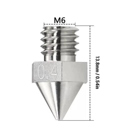Premium 0.4mm Carbide 3D Printer Nozzle Tip showing precise design and dimensions for high precision printing.
