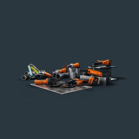 Top Shelf 1400 Watt Angle Grinder Packs Knock Tough 125mm Cutting Muscle, Tilting Gear Head, And Lock Off Shield on display.