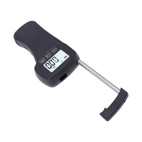 Pocket Powerhouse 11 lb Digital Force Gauge With Bright Backlit Display Handheld Push Pull Tester showing digital screen and probe.
