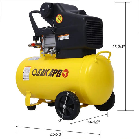 10 Gallon Oil Lubricated Air Compressor With 3.5HP Industrial Motor, Delivers Up To 115 PSI side view with yellow steel tank.