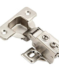 Six Pack Heavy Duty Soft Close Cabinet Door Hinges Face Frame Style With Built In Metal Dampers And Brushed Satin Nickel Finish close up view.