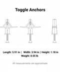Diagram showing dimensions of 50 Pack Drywall Toggle Anchors With Screws For Hollow Walls, The Must-Have Home DIY Mount Kit