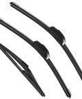 Genuine 3 Pack Windshield Wiper Blades Built Tough For Nissan Rogue And Pathfinder Cruisers with black rubber design.