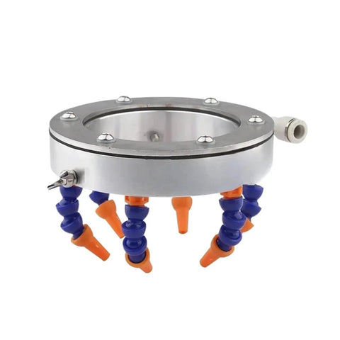 Rock Solid Spindle Cooling Ring 105mm Universal Spray Nozzle For Cnc Mills And Stone Carving Tools Built Tough showing aluminum and flexible nozzles.
