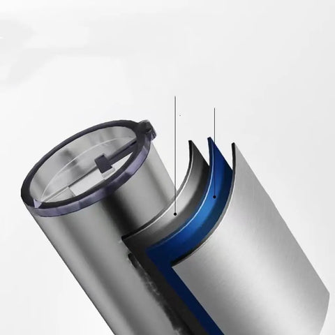 Cross-section of stainless steel insulated travel cup for Automatic Coffee Maker With Built In Grinder And Insulated Travel Cup.