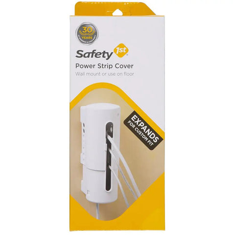 Two Pack Power Strip Covers That Securely Enclose A Full Power Strip, Wall Mountable, in packaging showing expandable feature
