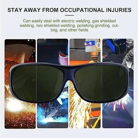 Kickass Shade 8 Welding Glasses With Wrap Around Frame For Laser Hair Removal And Shop Work Featuring Anti Scratch Coating Nonslip Grip True Uv Shield Plus Durable Build In A Solid 12 Pack, showing the glasses with dark lenses and protective features.