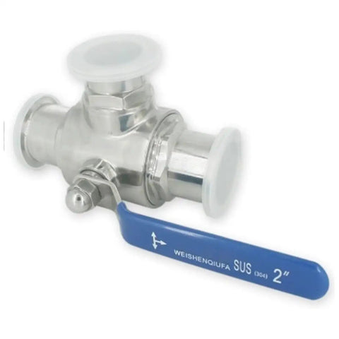 Heavy Duty 304 Stainless Steel Three Way Ball Valve With T Port And L Port Configurations For Plumbing And Hydraulic Projects, 2 inch size, side view.