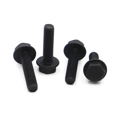 Heavy Duty Hex Flange Bolt Screws, Ironclad Grade 10.9 Fasteners With No Drama Installation, hardware kit bolts in black finish.