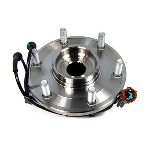 No Headache Front Wheel Bearing Hub Assembly Pair Fits Infiniti QX56 Nissan Armada Titan Pathfinder 2004 To 2007 close-up view of hub assembly with wiring.