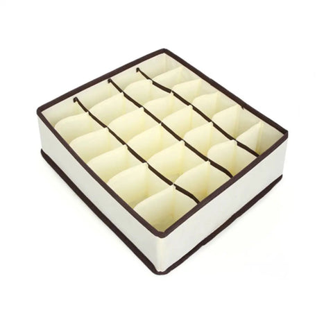 Four Piece Plastic Drawer Organizers With Six Seven Eight Compartments In Warm Beige for neat closet sorting and office cleanup.