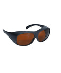 Top Shelf OD7 Laser Protection Safety Glasses For 532nm 755nm 1064nm with dark wraparound frame for eye safety.