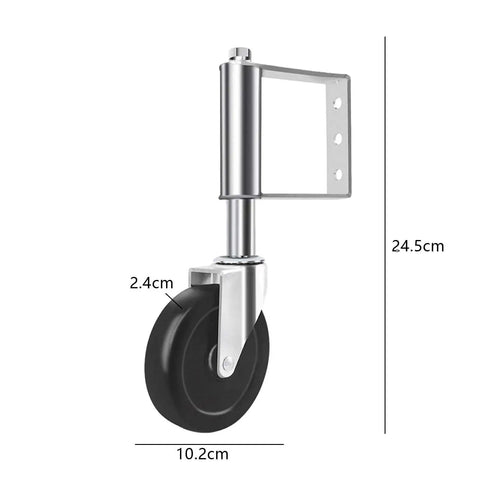 Heavy Duty Spring Loaded Gate Caster Wheel 4 Inch Silver Roller With Smooth Ride Mechanics For Backyard Fence Gates 2.4cm width