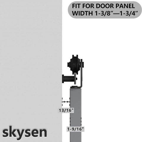 Skyen Sliding Barn Door Hardware Roller Set Black T Shape Roller Set Carbon Steel With Black Powder Coat side view