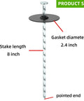 8 Inch Heavy Duty Galvanized Landscape Stakes Kit With Gasket Caps, showing stake length and pointed end.