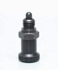 Heavy Duty Metric Index Plunger Featuring Built In Spring Locking Pin And Rugged Carbon Steel Build Engineered For Solid Fixture Jobs That Stay Deadlocked Against Real World Abuse, black carbon steel unit with spring locking mechanism.