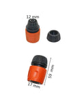 Four Way Garden Hose Splitter Valve Kit For Easy No Fuss Irrigation Setup, 16Mm Hose Fittings, Durable Orange Tap Adapter, All In One Four Way Water Connector For Lawn, Plants, And Landscaping. 12mm and 17mm connector view