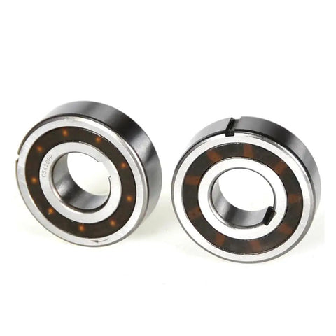Built Tough One Way Clutch Bearing Engineered For Unidirectional Shaft Spin And Automatic Reverse Lockup On Worksite Machinery Keeps Your Gear Running Sweet Under Heavy Duty Loads Size 25X52X15 pair of bearings with steel casing.