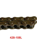 428 108L chain close-up from Rear Axle For Go Kart 32 Inch 810mm Powersports Axle With Tubeless Rain Tires 190mm Disc Rotor Master Caliper 41T Sprocket And 428 108L Chain For ATV Quad Drift Trikes.