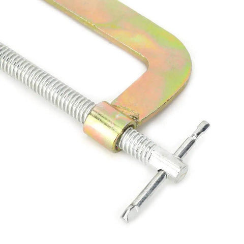 Heavy Duty 12 Inch C Clamp With Deep Hold And Wide Clamping Range Tool For Woodworking And Welding Heat Treated Fixture In Carbon Steel And Cast Iron G Type Clamping Grip For Secure Boards And Parts 1 Pack close-up of threaded screw and handle