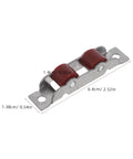 Wheeled Stainless Steel Sliding Window Rollers Feature Whisper Quiet Ball Bearing Action And Dead Smooth Gliding Motion Includes Four Heavy Duty Track Pulleys That Will Not Quit, showing dimensions and red wheels.