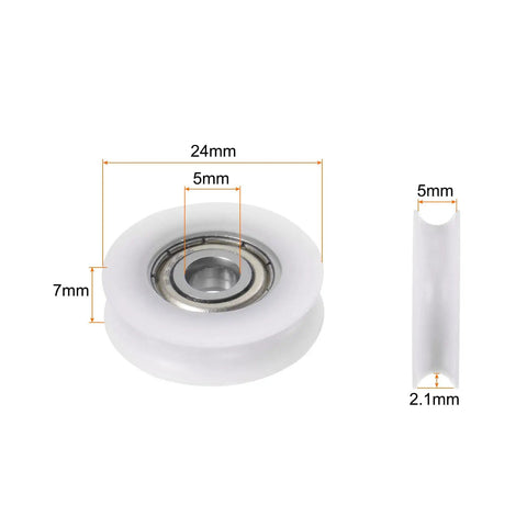 2Pcs Heavy Duty Deep U Groove Nylon Guide Roller Bearings With Smooth Glide Action And Dual Rubber Seals For Effortless Door And Window Track Systems No Fuss Quick Swap Replacement Wheels, 24mm diameter and 7mm height.