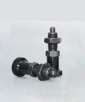 Heavy Duty Indexing Plunger Spring Lock Pin Aluminum Knob Screw Fine Thread Rigged Up Slick For Tight Fits shown in black finish.