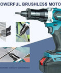 Professional Grade Heavy Duty Cordless Rivet Gun With Smart Memory Mode And Quiet Brushless Motor For Absolutely No Sweat Assembly Of Aluminum And Iron Rivet Nut Kits close-up of the brushless motor and tool head