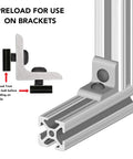 Preload T-nut image showing installation on 1 Inch aluminum profile with black zinc coated hardware.