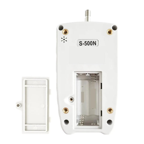 Hardcore Digital Force Gauge And Push Pull Tester With Instant Readouts For No Nonsense Load Testing On Hardware Locks Auto Parts And Electronic Wire Tensile Assessments Daily showing the back view with battery compartment.