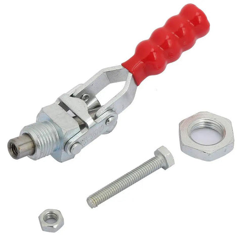 Push Pull Toggle Clamp Beefy Heavy Duty 100Kg Holding Power For Welding And Woodworking Jigs Quick Release Clamp Tool For Secure Workpiece Grip Galvanized Iron Construction For Rugged Durability, red handle with bolt and nut
