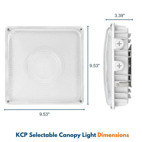 LED Canopy Light With Three Wattage Settings Dope Bright 63W 45W 30W Selectable dimensions, square white fixture