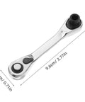 Close-up of Heavy Duty Mini Ratchet Wrench 2 Pc Double Ended Socket Set Featuring A Smooth 72 Tooth Quick Release Drive, 9.6cm long.
