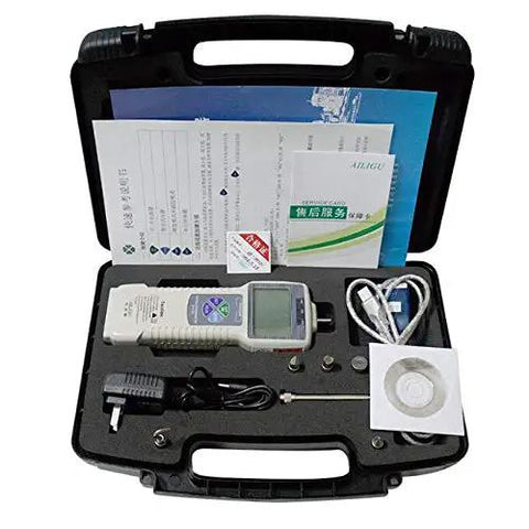 Heavy Duty Pro Level Digital Push Pull Force Gauge Serving Up Hella Accurate LCD Readings And Quick KGF N LBF Unit Conversions For Smooth Daily Workshop Diagnostics in a carrying case with accessories.