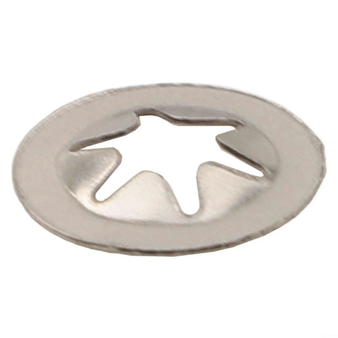 Close-up of a single stainless steel internal tooth star washer from Lock Washer Kit For Gearheads With 200pc Internal Tooth Star Shaped Washers Set.